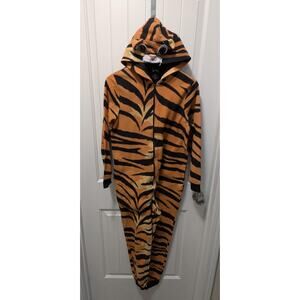 Nick & Nora Tiger Pajama One Piece Halloween Costume Zip Up Hood Pockets Size S